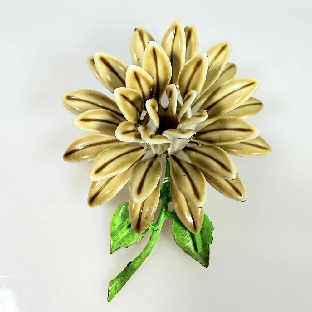 Vintage Enamel Flower Brooch 1960s MOD Earth Tones 3 inches
